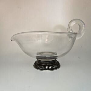 Vintage Glass Gravy Boat Sterling Silver Weighted Base Elegant Tableware